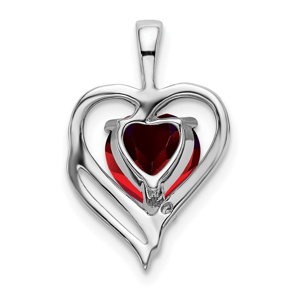 14k White Gold Garnet and Diamond Heart Pendant (1.1 grams)