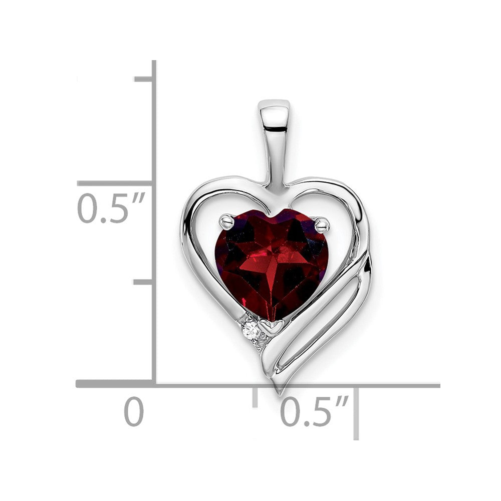 14k White Gold Garnet and Diamond Heart Pendant (1.1 grams)