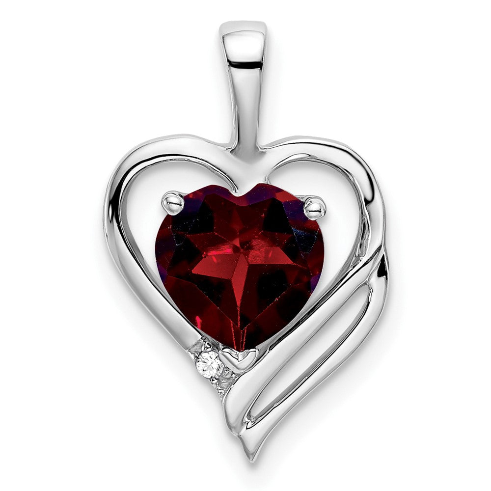 14k White Gold Garnet and Diamond Heart Pendant (1.1 grams)