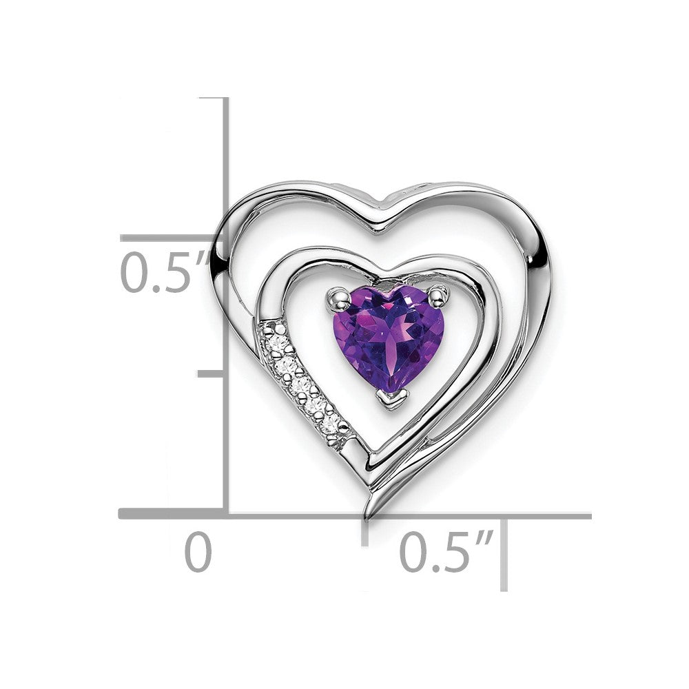 14k White Gold Amethyst and Diamond Heart Pendant (1.45 grams)