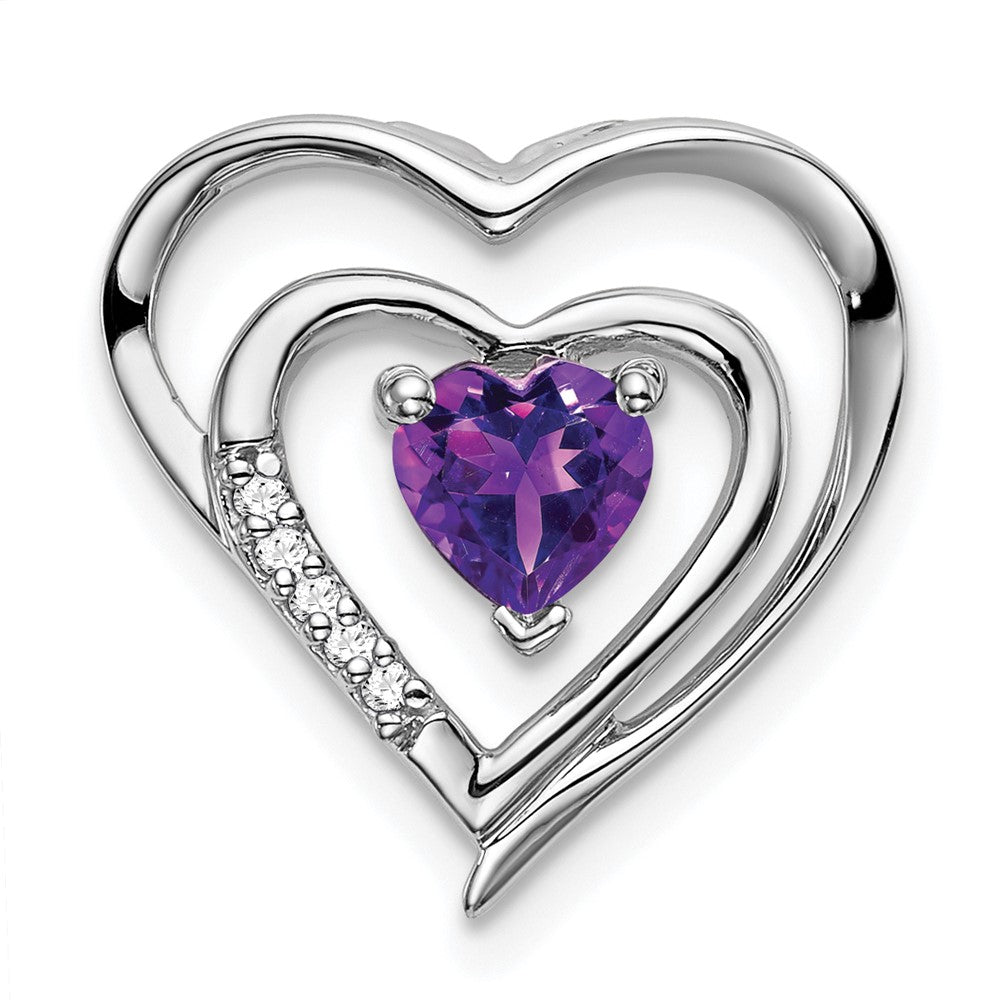 14k White Gold Amethyst and Diamond Heart Pendant (1.45 grams)