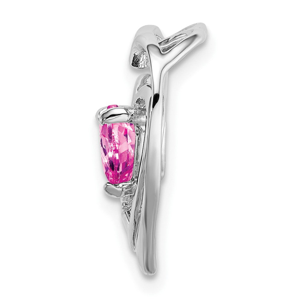 14k White Gold Created Pink Sapphire and Diamond Heart Pendant (1.45 grams)