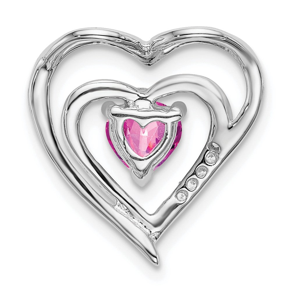 14k White Gold Created Pink Sapphire and Diamond Heart Pendant (1.45 grams)