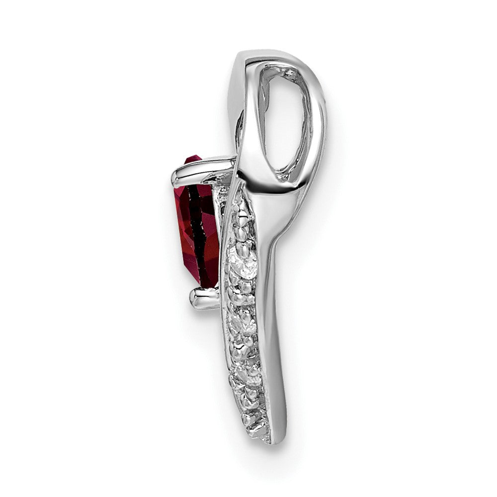 14k White Gold Garnet and Diamond Heart Pendant (1.35 grams)