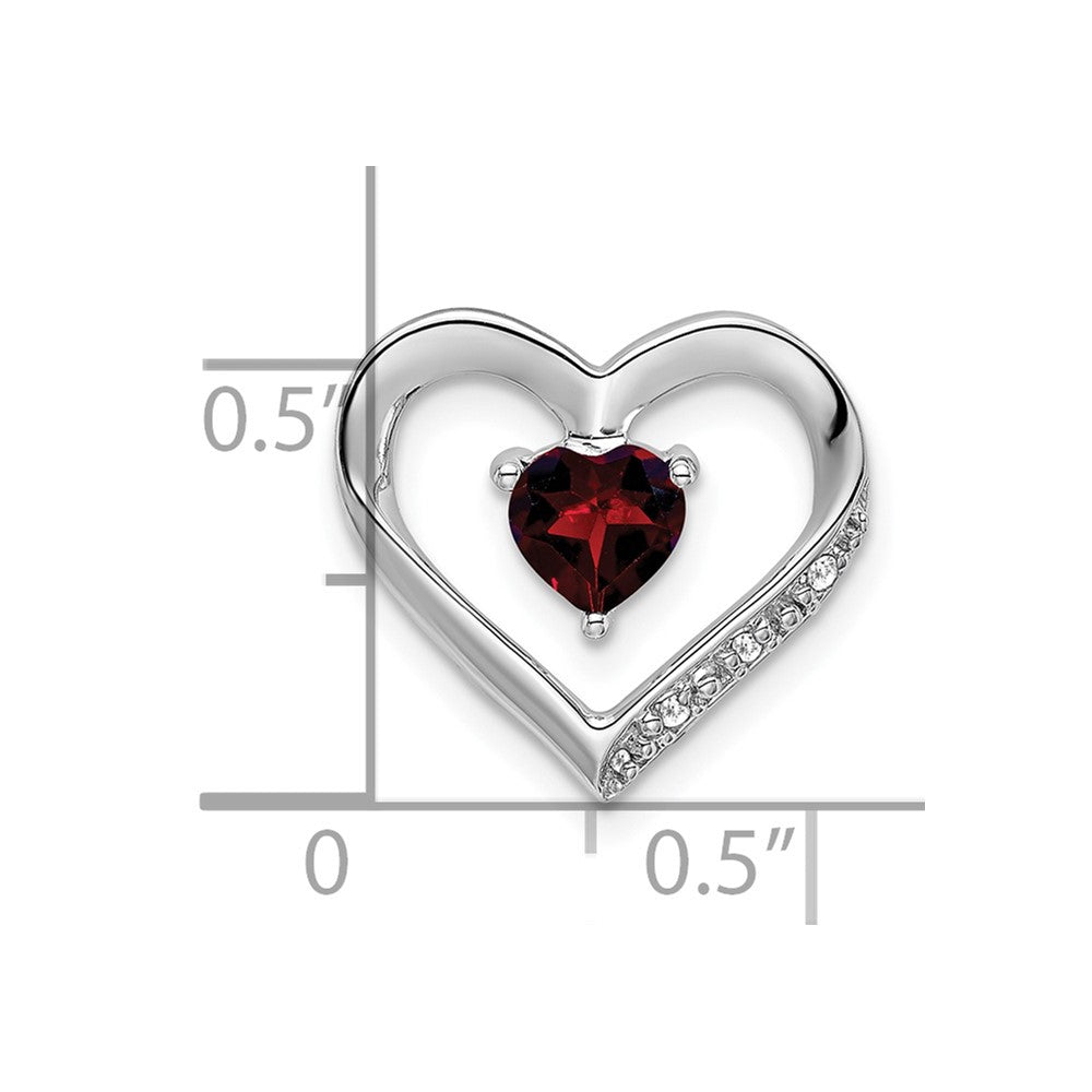 14k White Gold Garnet and Diamond Heart Pendant (1.35 grams)