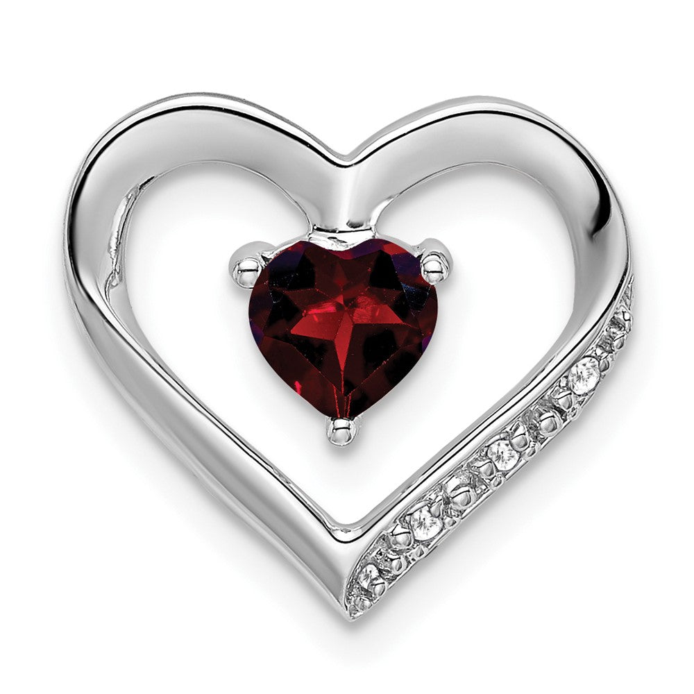 14k White Gold Garnet and Diamond Heart Pendant (1.35 grams)