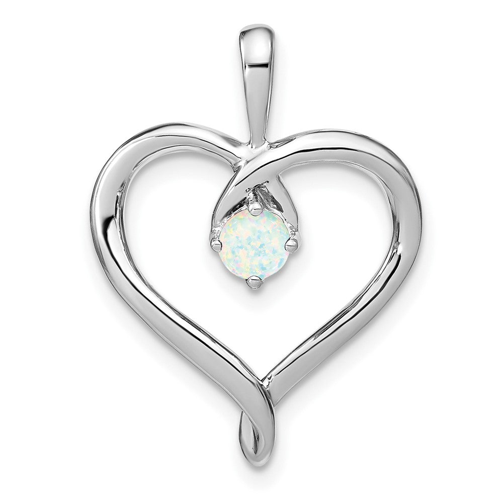 14k White Gold Created Opal Heart Pendant (2.2 grams)