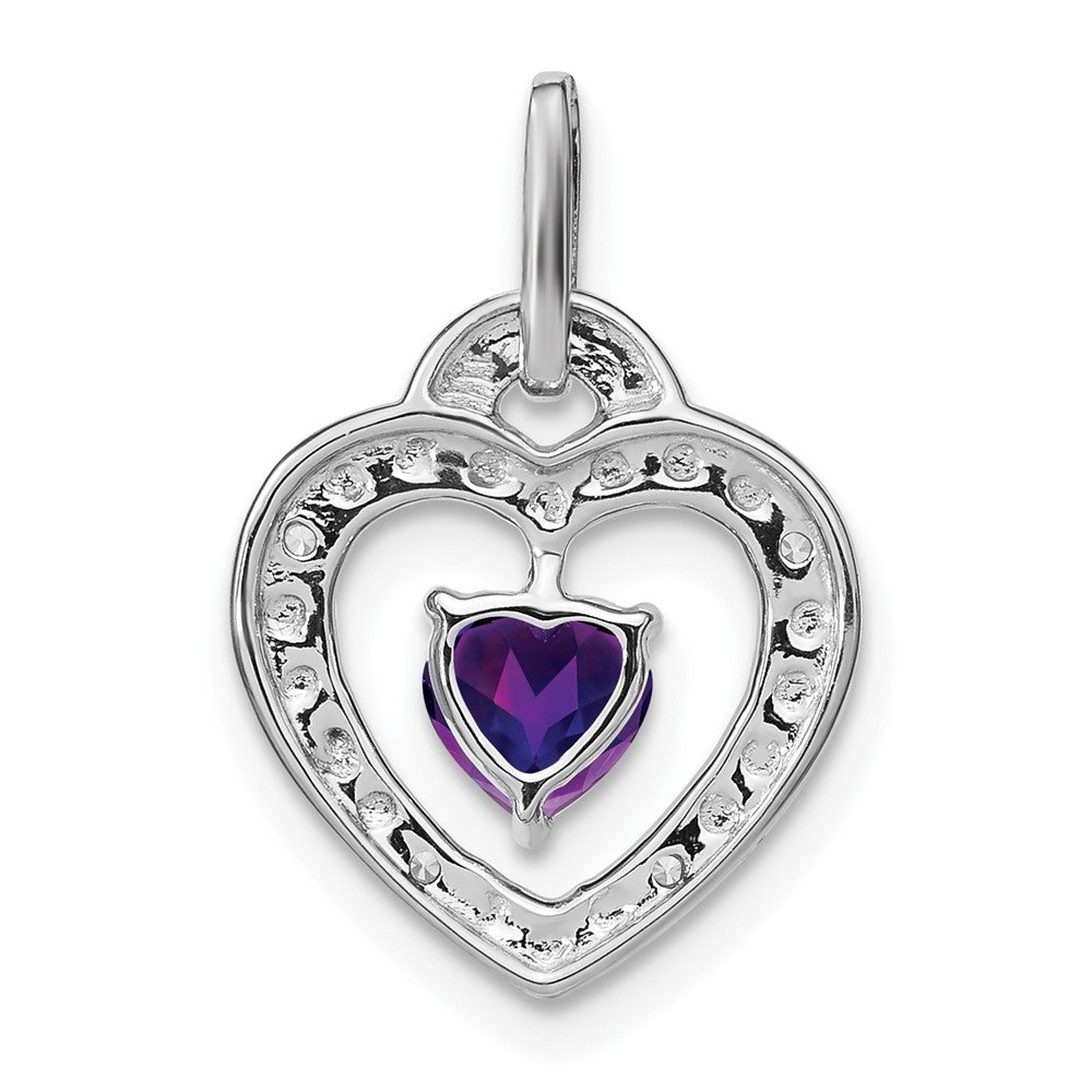 14k White Gold Amethyst and Diamond Heart Pendant (1.6 grams)