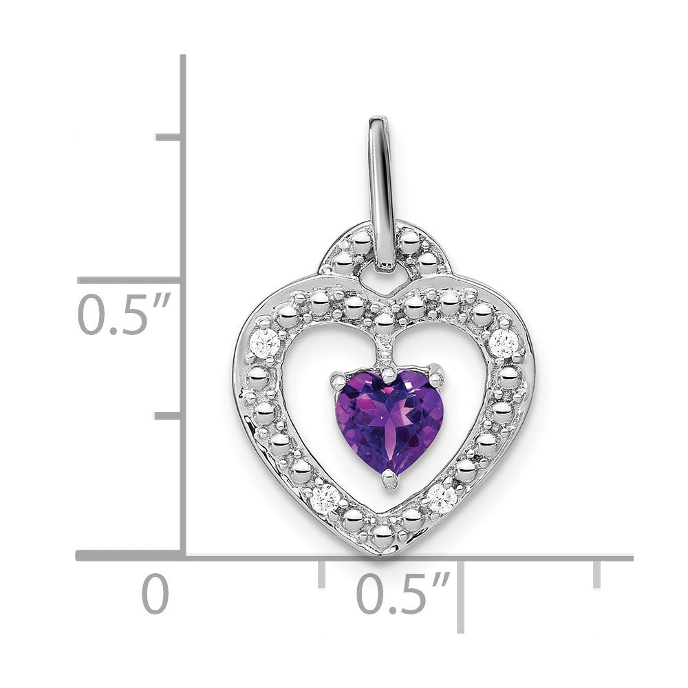 14k White Gold Amethyst and Diamond Heart Pendant (1.6 grams)