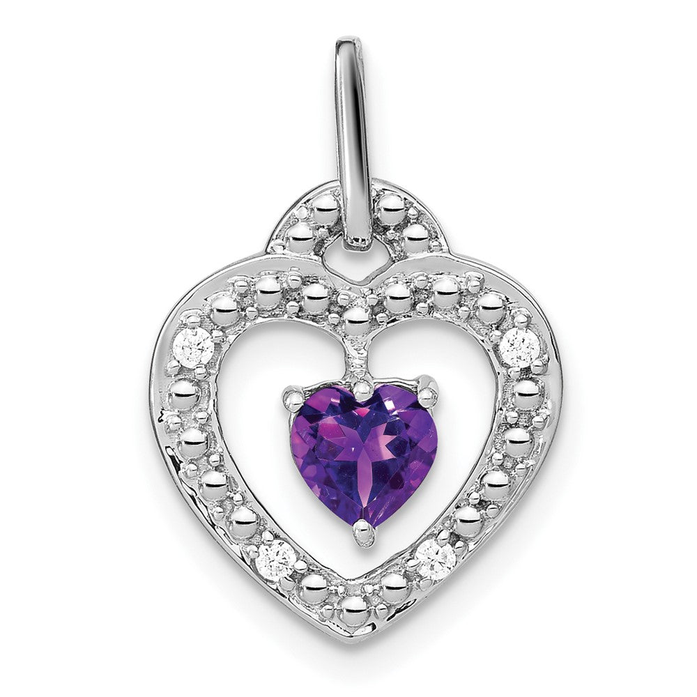 14k White Gold Amethyst and Diamond Heart Pendant (1.6 grams)