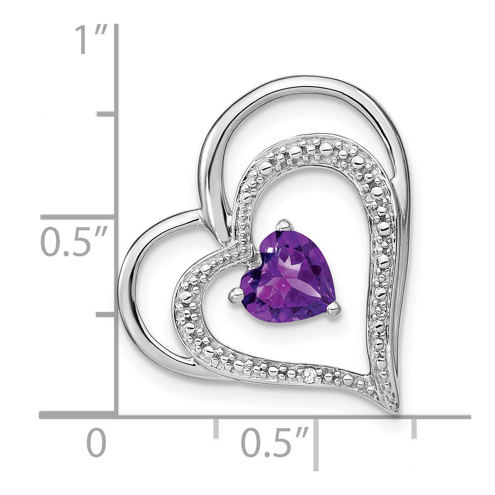 14k White Gold Amethyst and Diamond Heart Chain Slide (3 grams)