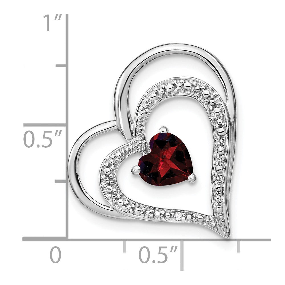 14k White Gold Garnet and Diamond Heart Chain Slide (3 grams)