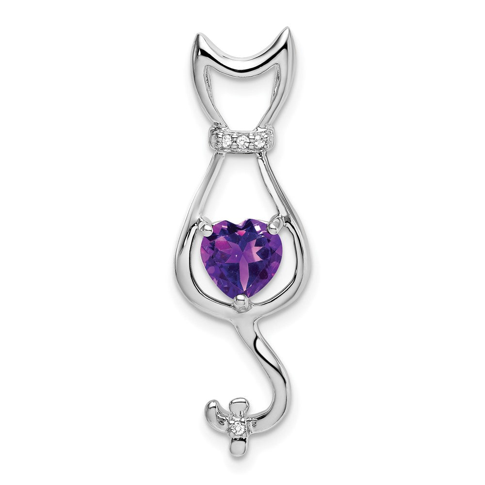 14k White Gold Amethyst and Diamond Cat Pendant (1.65 grams)