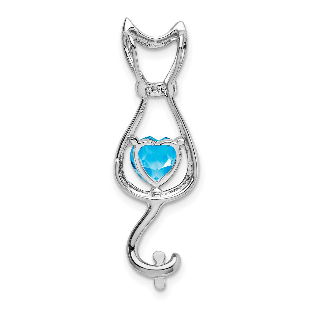 14k White Gold Blue Topaz and Diamond Cat Pendant (1.65 grams)