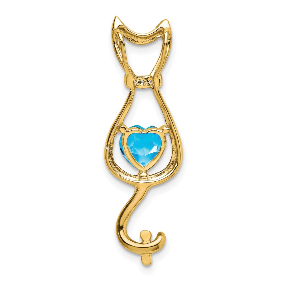 14k Blue Topaz and Diamond Cat Pendant (1.65 grams)