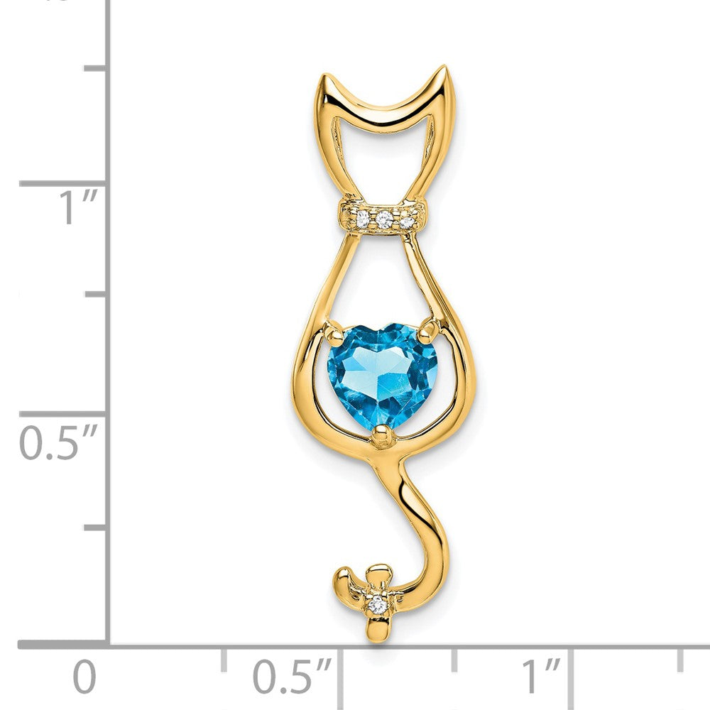 14k Blue Topaz and Diamond Cat Pendant (1.65 grams)