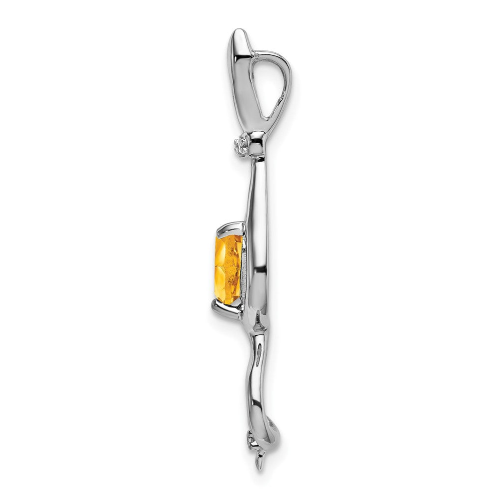14k White Gold Citrine and Diamond Cat Pendant (1.65 grams)