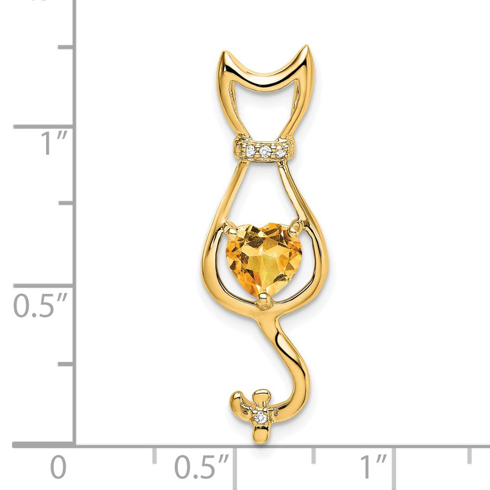 14k Citrine and Diamond Cat Pendant (1.65 grams)