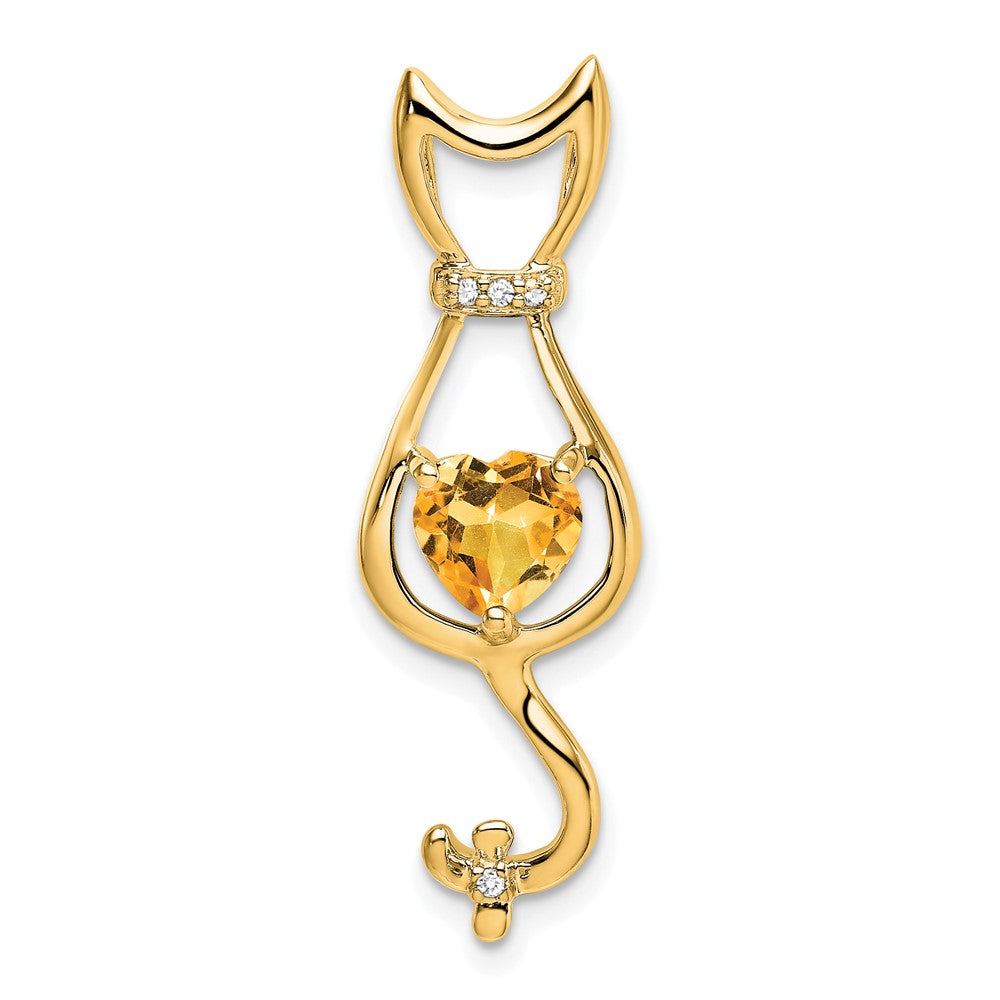 14k Citrine and Diamond Cat Pendant (1.65 grams)