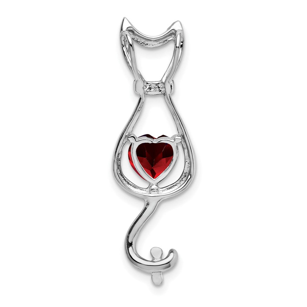 14k White Gold Garnet and Diamond Cat Pendant (1.65 grams)