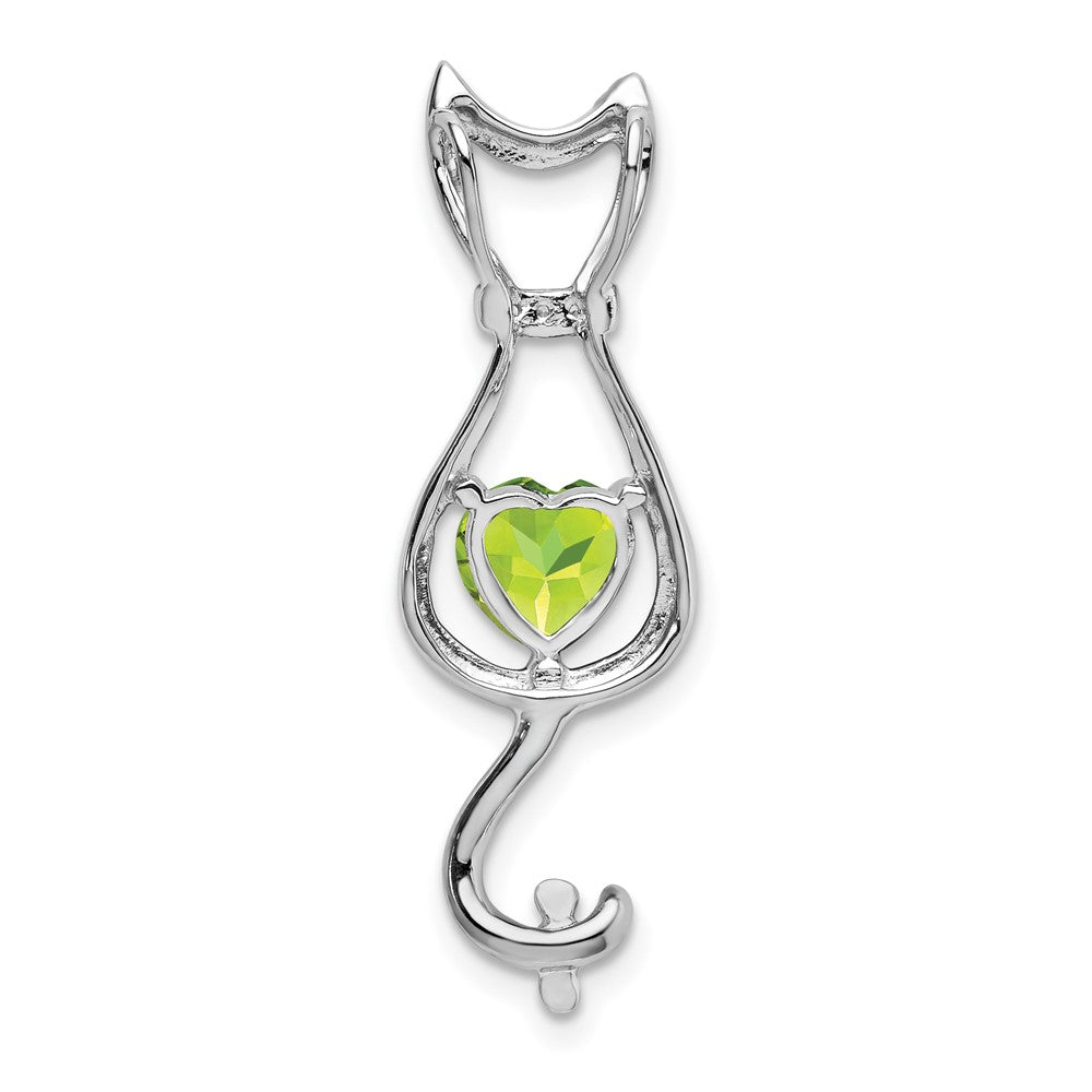 14k White Gold Peridot and Diamond Cat Pendant (1.65 grams)
