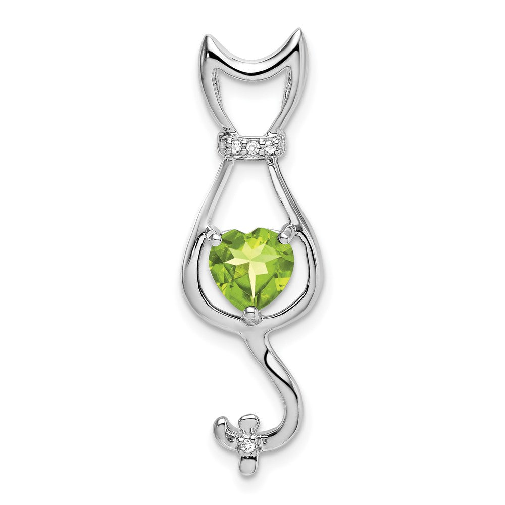 14k White Gold Peridot and Diamond Cat Pendant (1.65 grams)