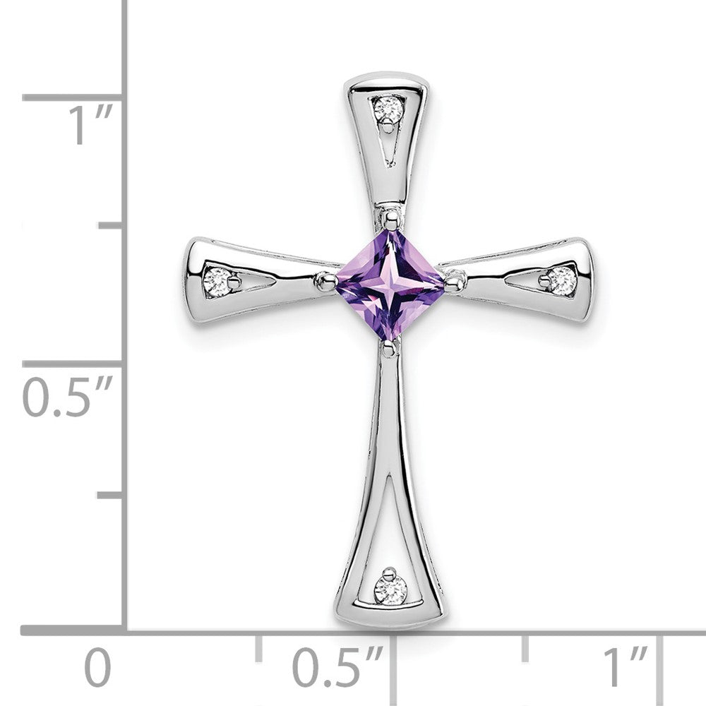 14k White Gold Amethyst and Diamond Cross Chain Slide (2.5 grams)