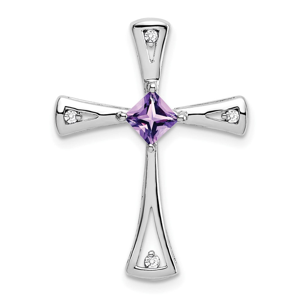 14k White Gold Amethyst and Diamond Cross Chain Slide (2.5 grams)