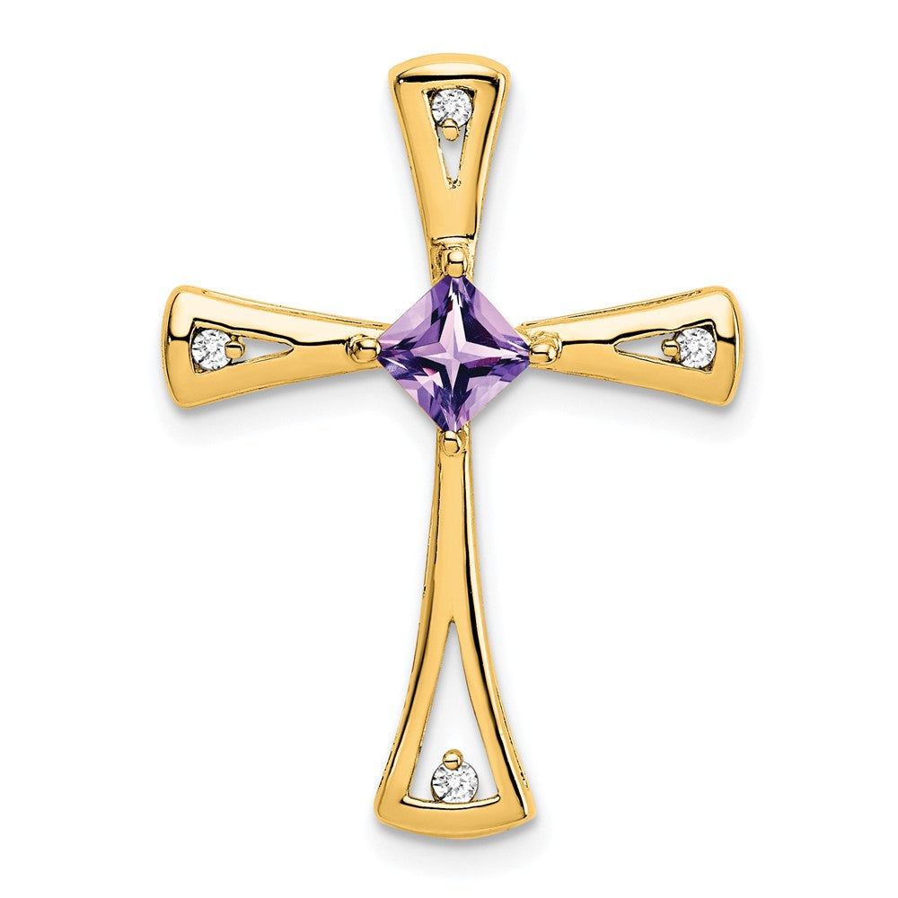 14k Amethyst and Diamond Cross Chain Slide (2.5 grams)
