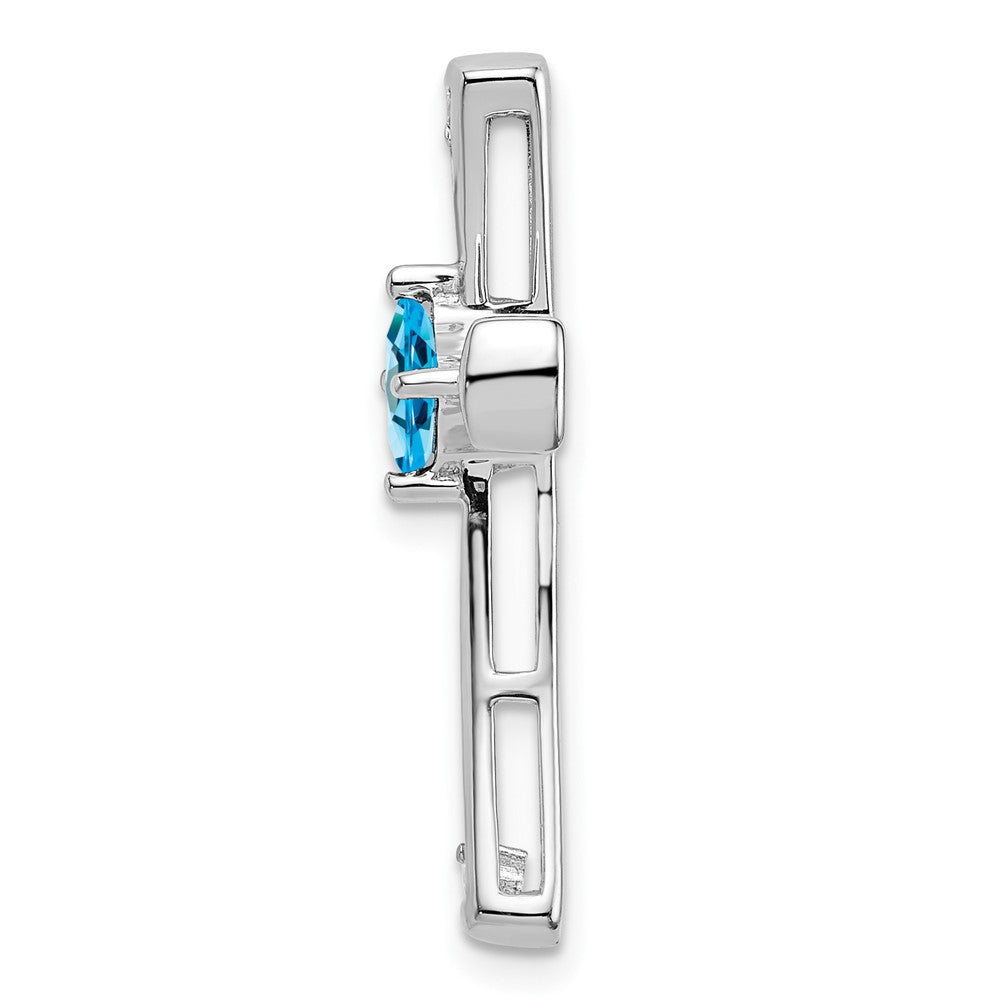 14k White Gold Blue Topaz and Diamond Cross Chain Slide (2.5 grams)