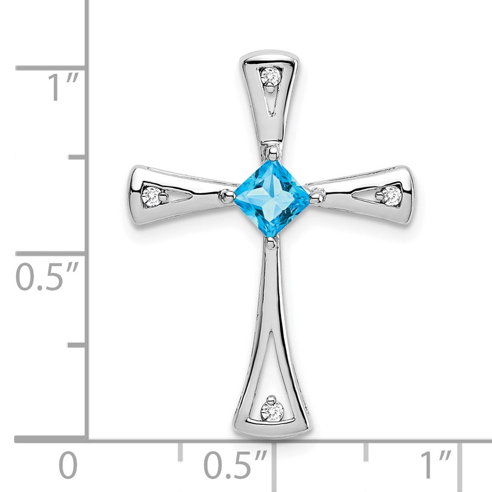 14k White Gold Blue Topaz and Diamond Cross Chain Slide (2.5 grams)
