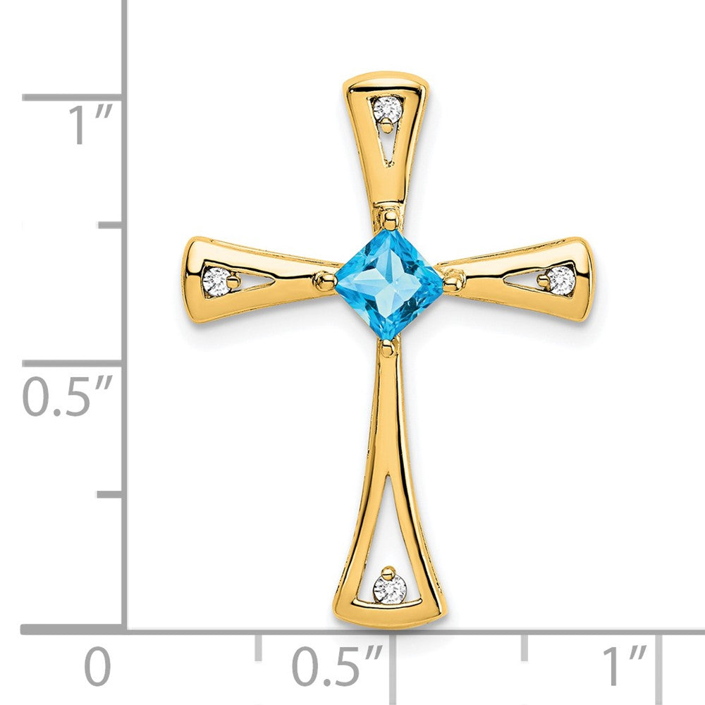 14k Blue Topaz and Diamond Cross Chain Slide (2.5 grams)