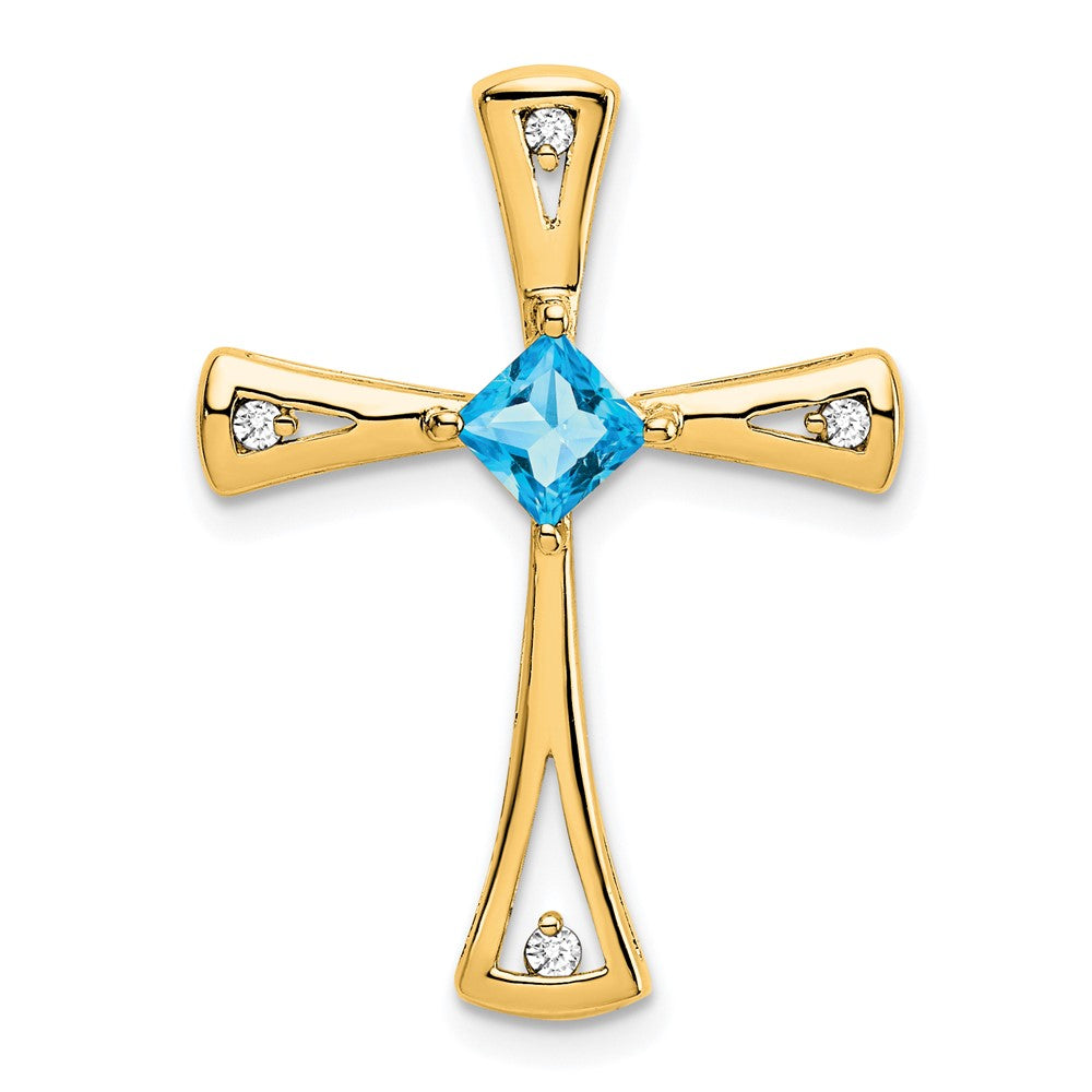 14k Blue Topaz and Diamond Cross Chain Slide (2.5 grams)