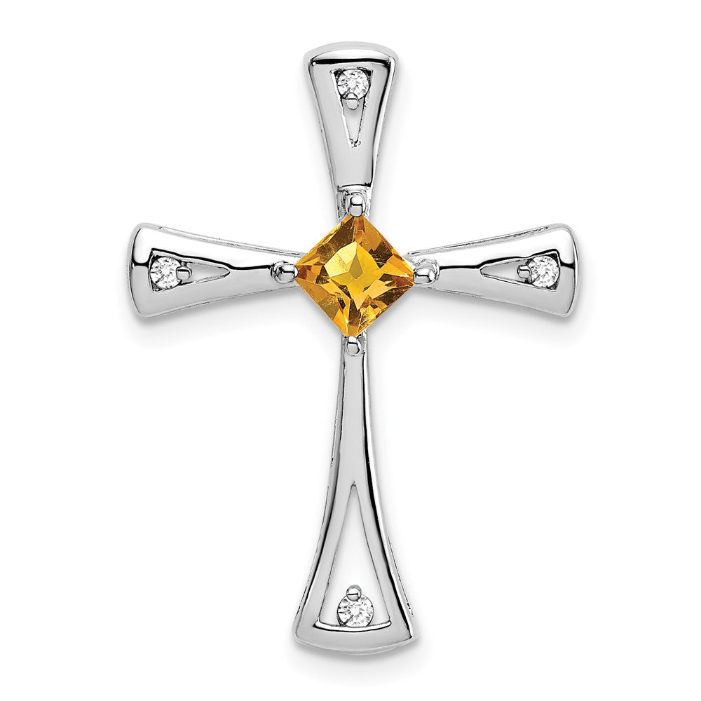 14k White Gold Citrine and Diamond Cross Chain Slide (2.5 grams)