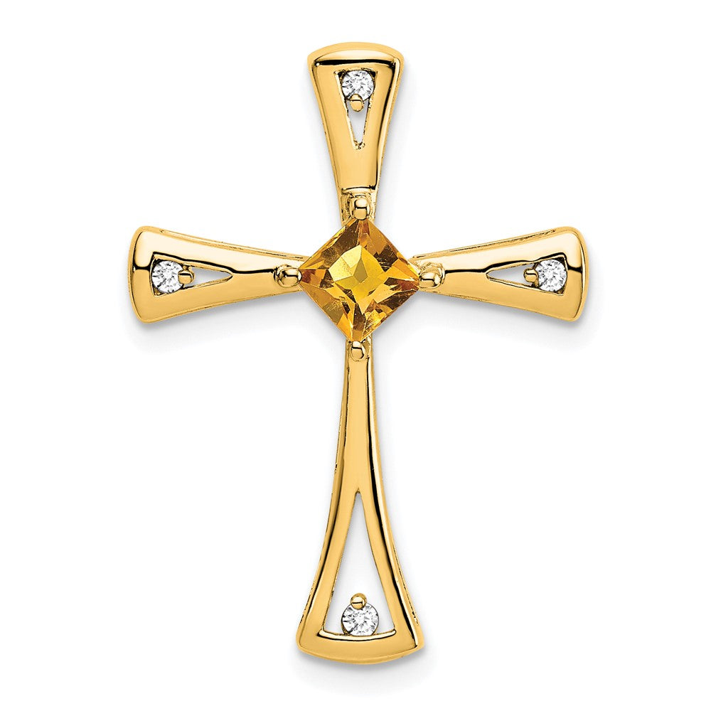 14k Citrine and Diamond Cross Chain Slide (2.5 grams)