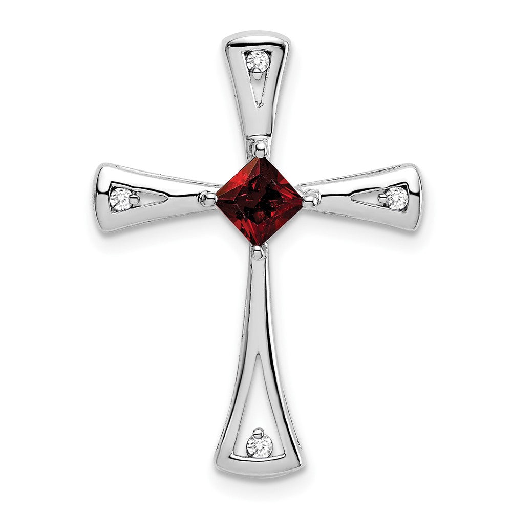 14k White Gold Garnet and Diamond Cross Chain Slide (2.5 grams)