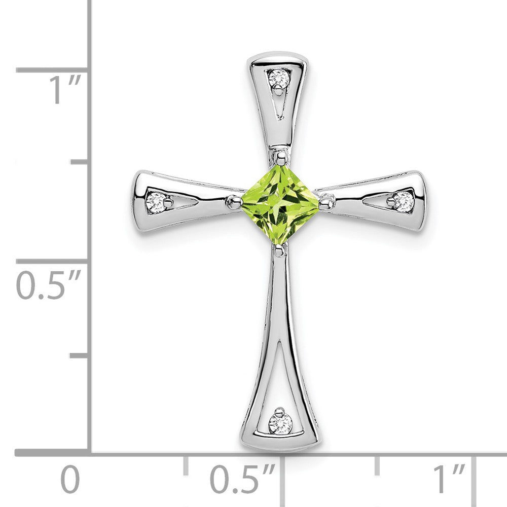 14k White Gold Peridot and Diamond Cross Chain Slide (2.5 grams)