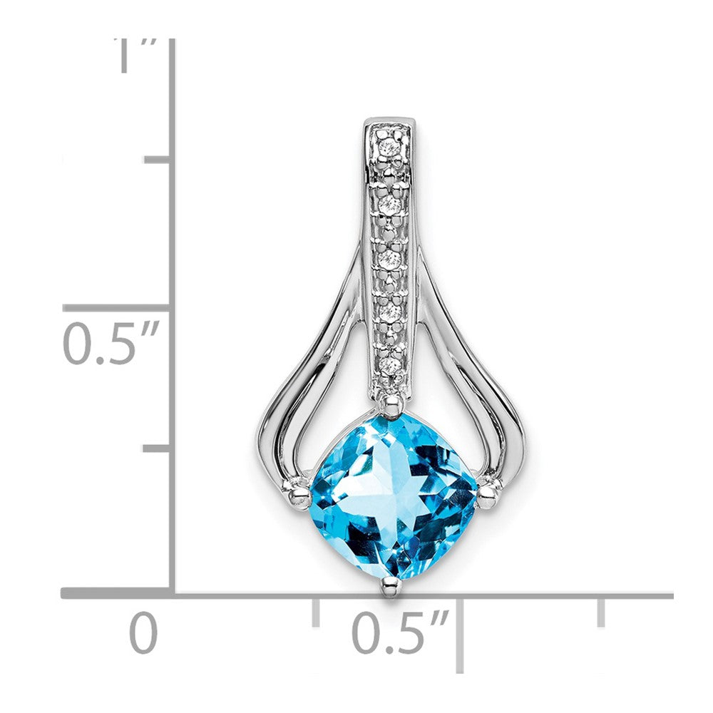 14k White Gold Blue Topaz and Diamond Pendant (1.9 grams)
