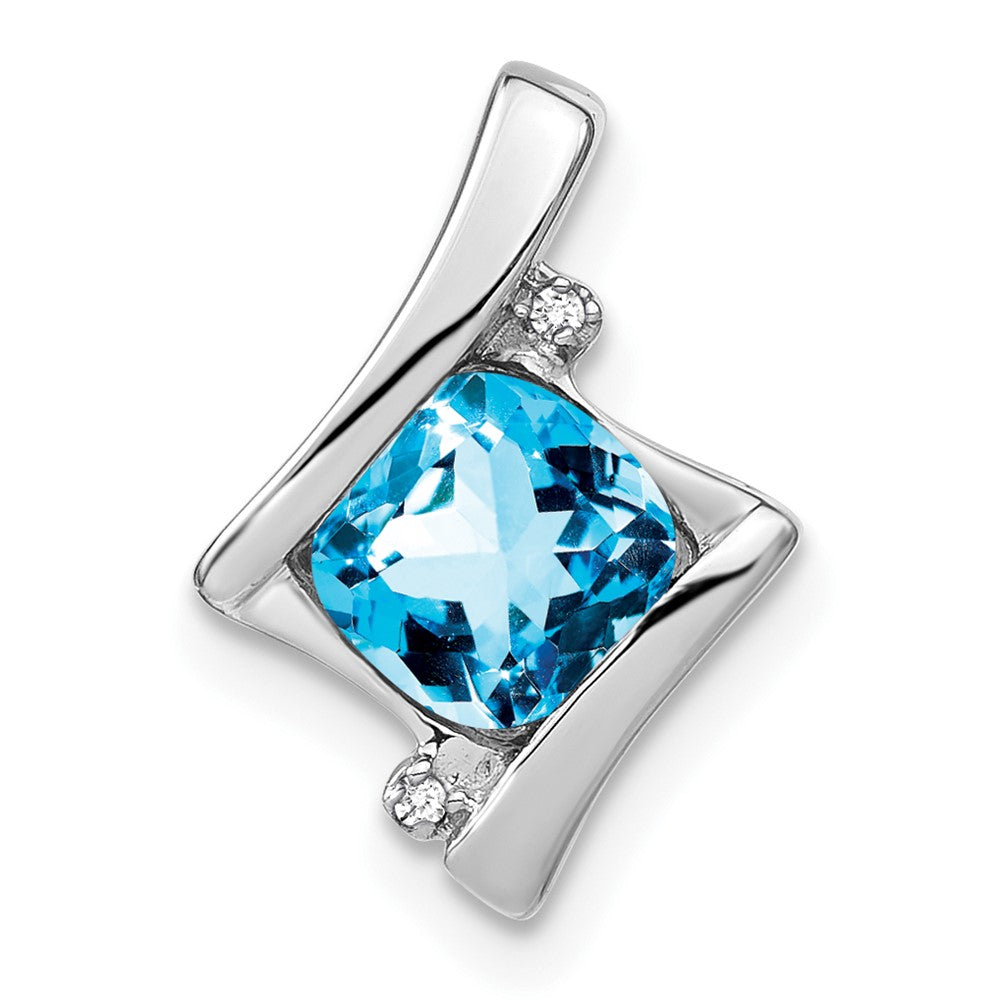 14k White Gold Blue Topaz and Diamond Pendant (1.2 grams)