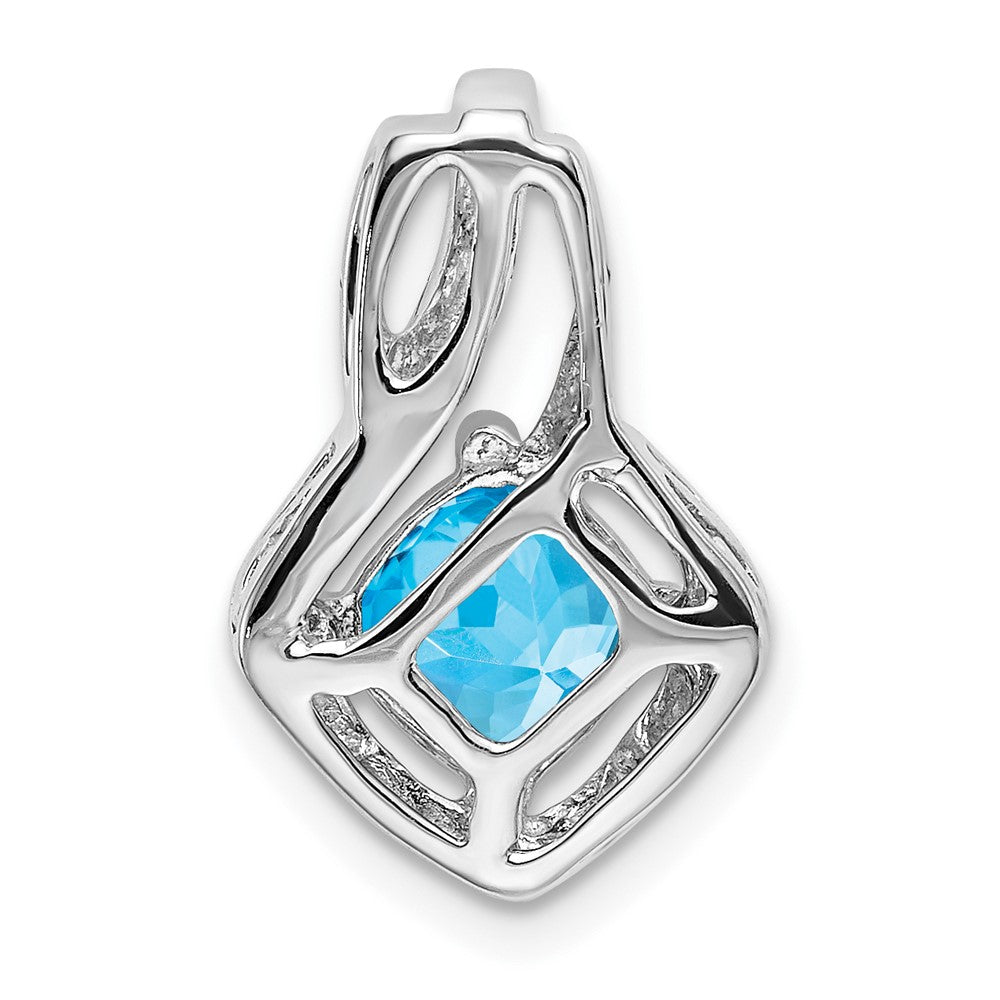 14k White Gold Blue Topaz and Diamond Pendant (2 grams)