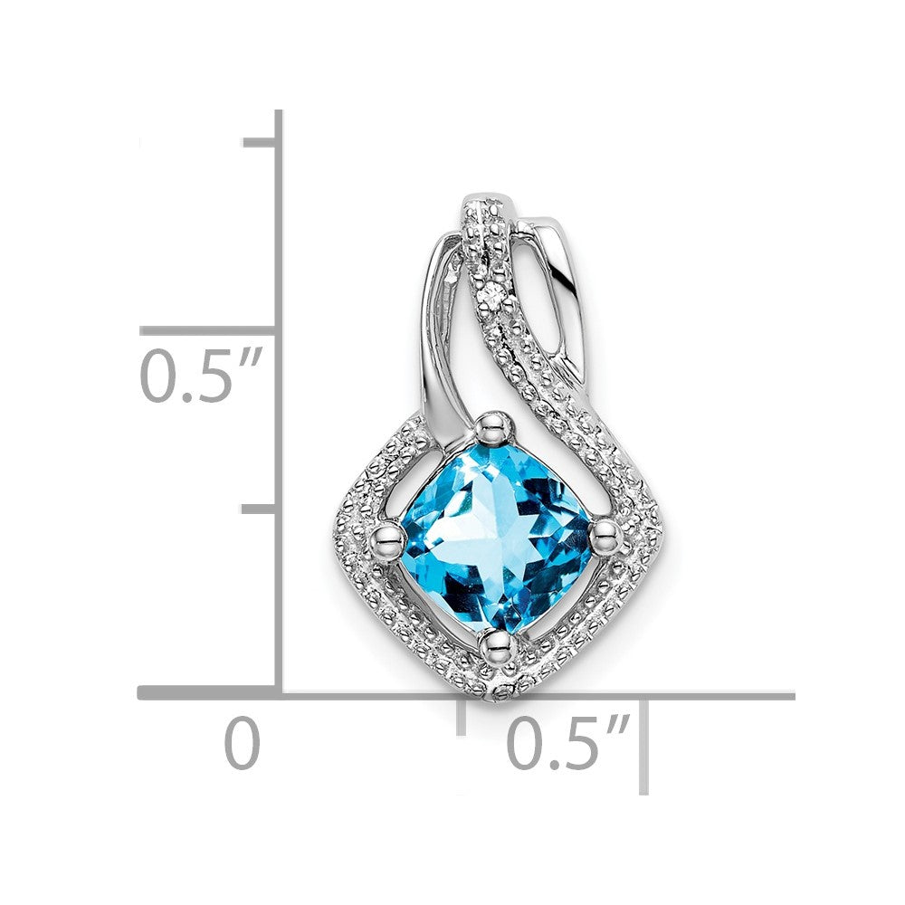 14k White Gold Blue Topaz and Diamond Pendant (2 grams)