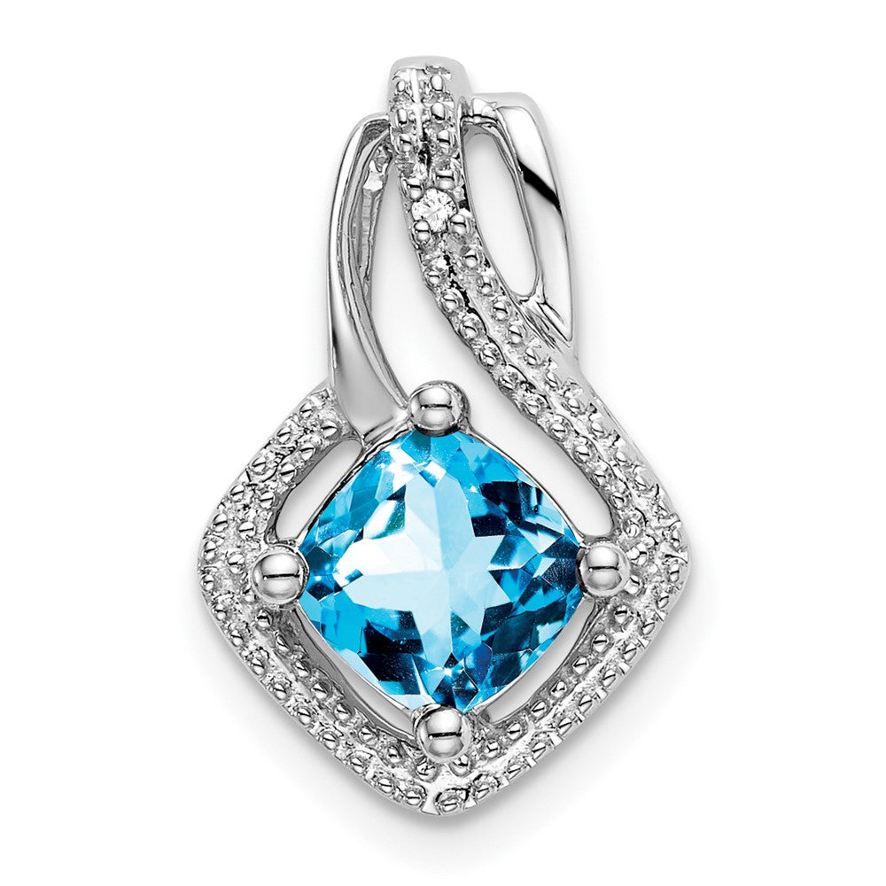 14k White Gold Blue Topaz and Diamond Pendant (2 grams)