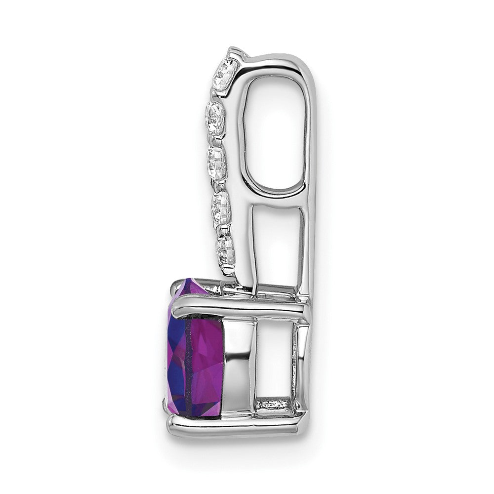 14k White Gold Round Amethyst and Diamond Pendant (1.15 grams)