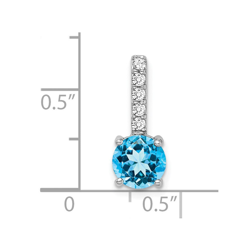 14k White Gold Round Blue Topaz and Diamond Pendant (1.15 grams)