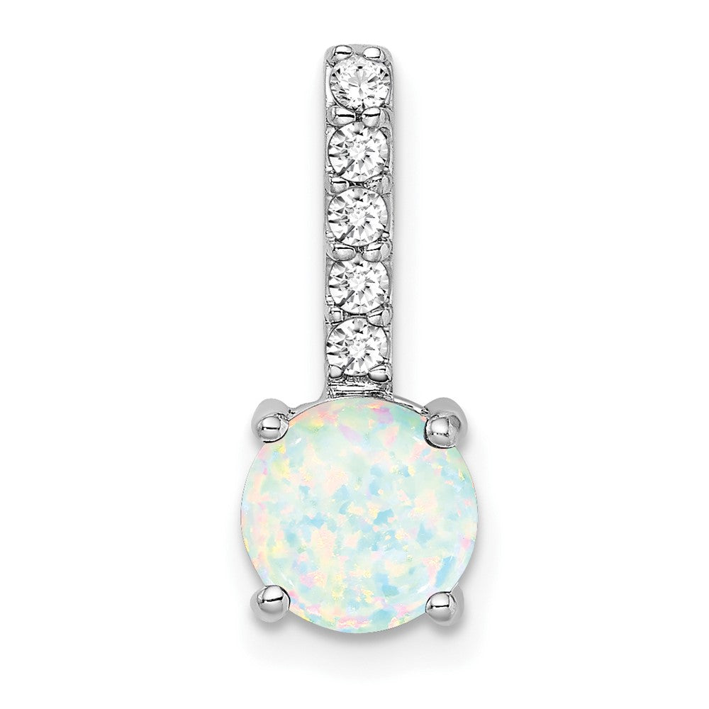 14k White Gold Round Created Opal and Diamond Pendant (1.15 grams)