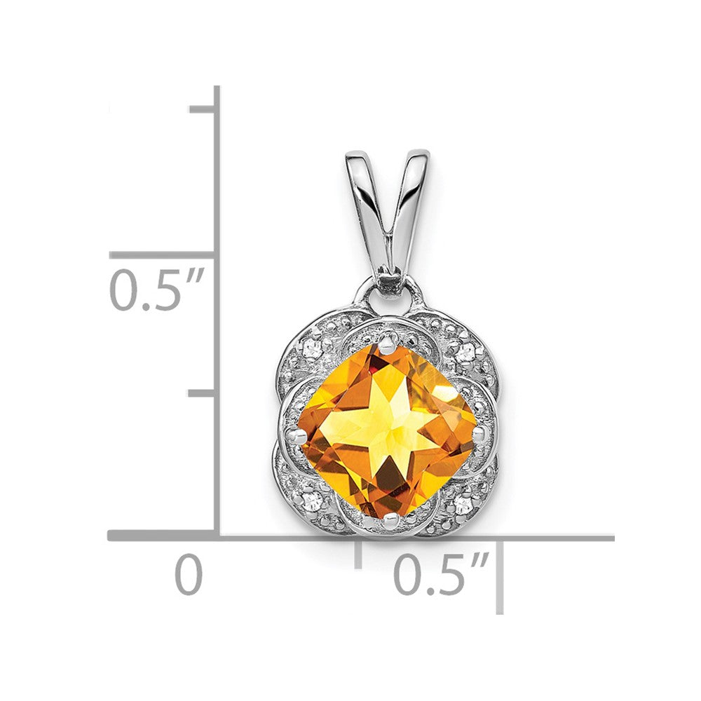 14k White Gold Cushion Citrine and Diamond Pendant (2.25 grams)