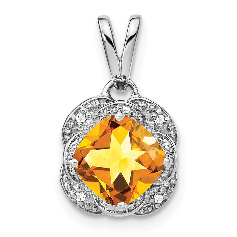 14k White Gold Cushion Citrine and Diamond Pendant (2.25 grams)