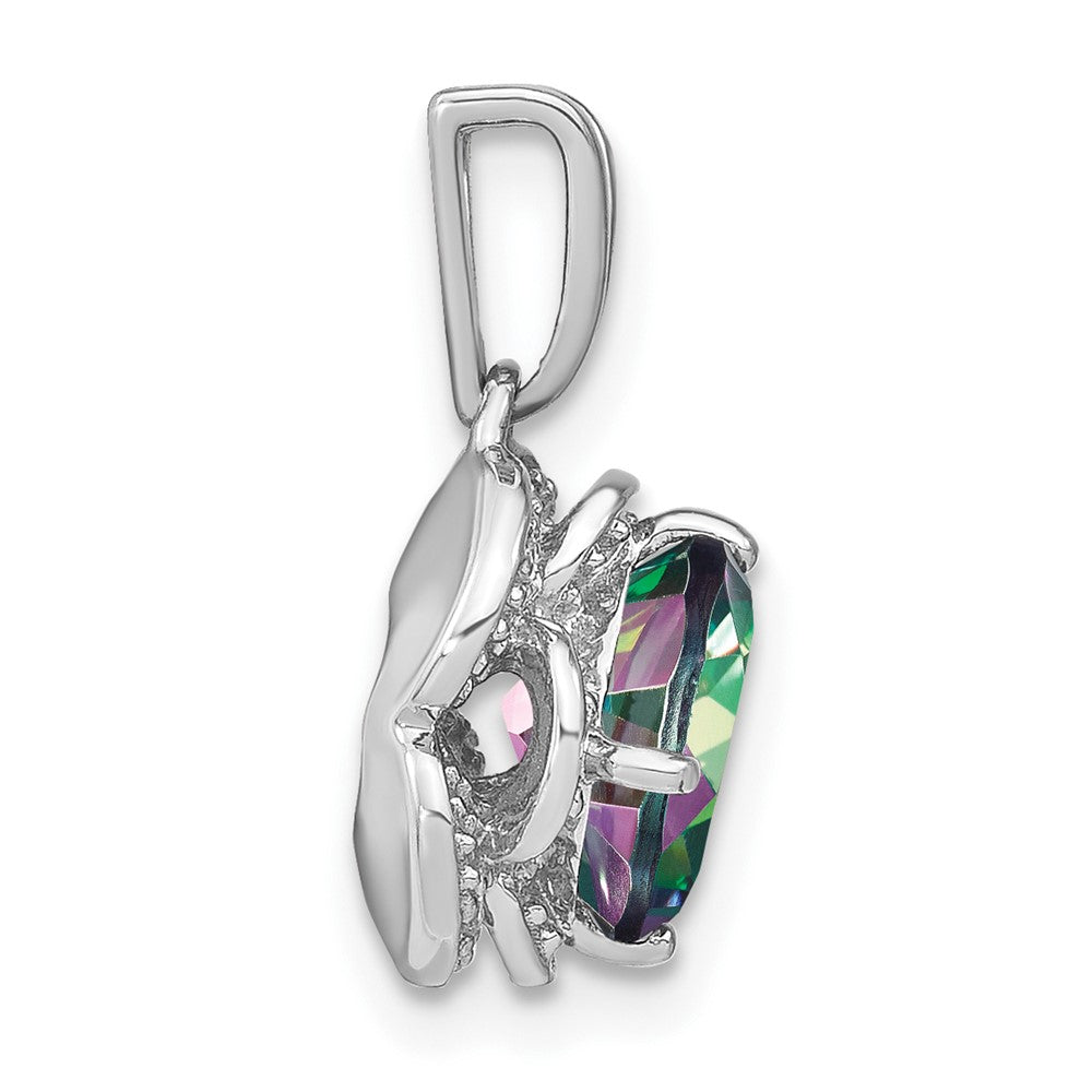 14k White Gold Cushion Mystic Fire Topaz and Diamond Pendant (2.25 grams)