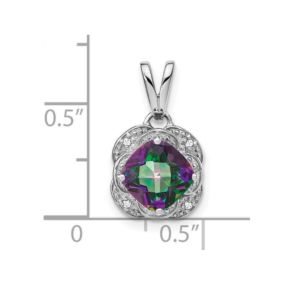 14k White Gold Cushion Mystic Fire Topaz and Diamond Pendant (2.25 grams)