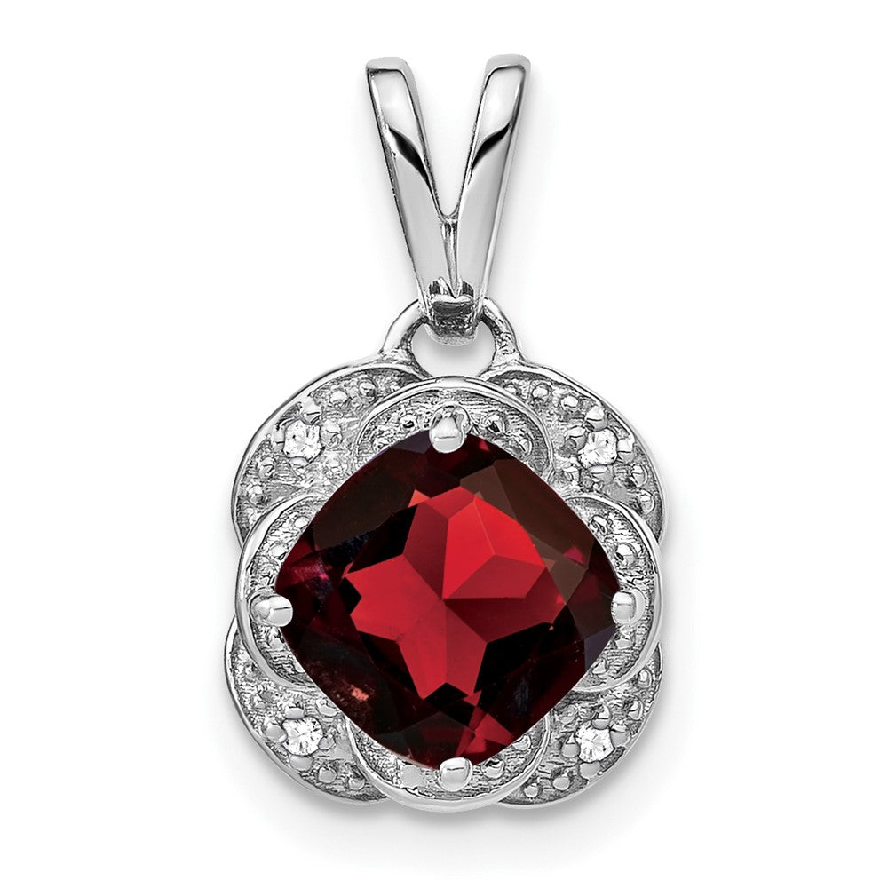 14k White Gold Cushion Garnet and Diamond Pendant (2.25 grams)